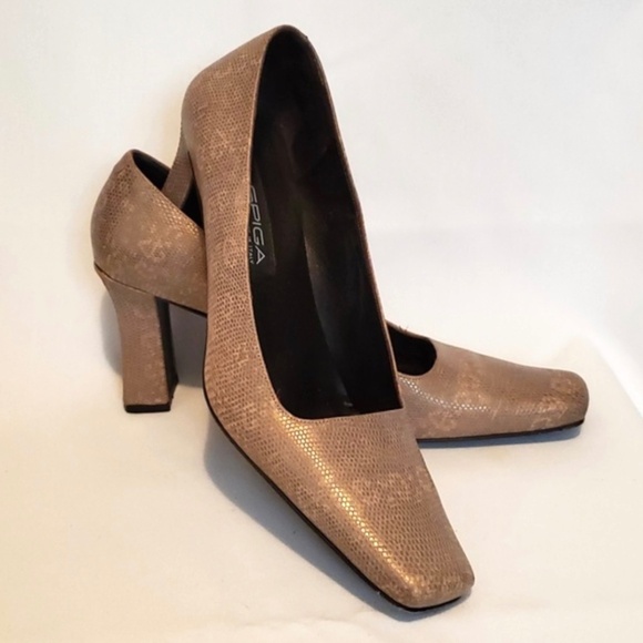 Via Spiga Beatrice Tun Snakeskin Pumps Work Heels Italy Sz 8.5M - Picture 1 of 7